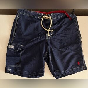 Polo Ralph Lauren Small Swim Trunks Black Red Pony Mesh Lined Drawstring EUC